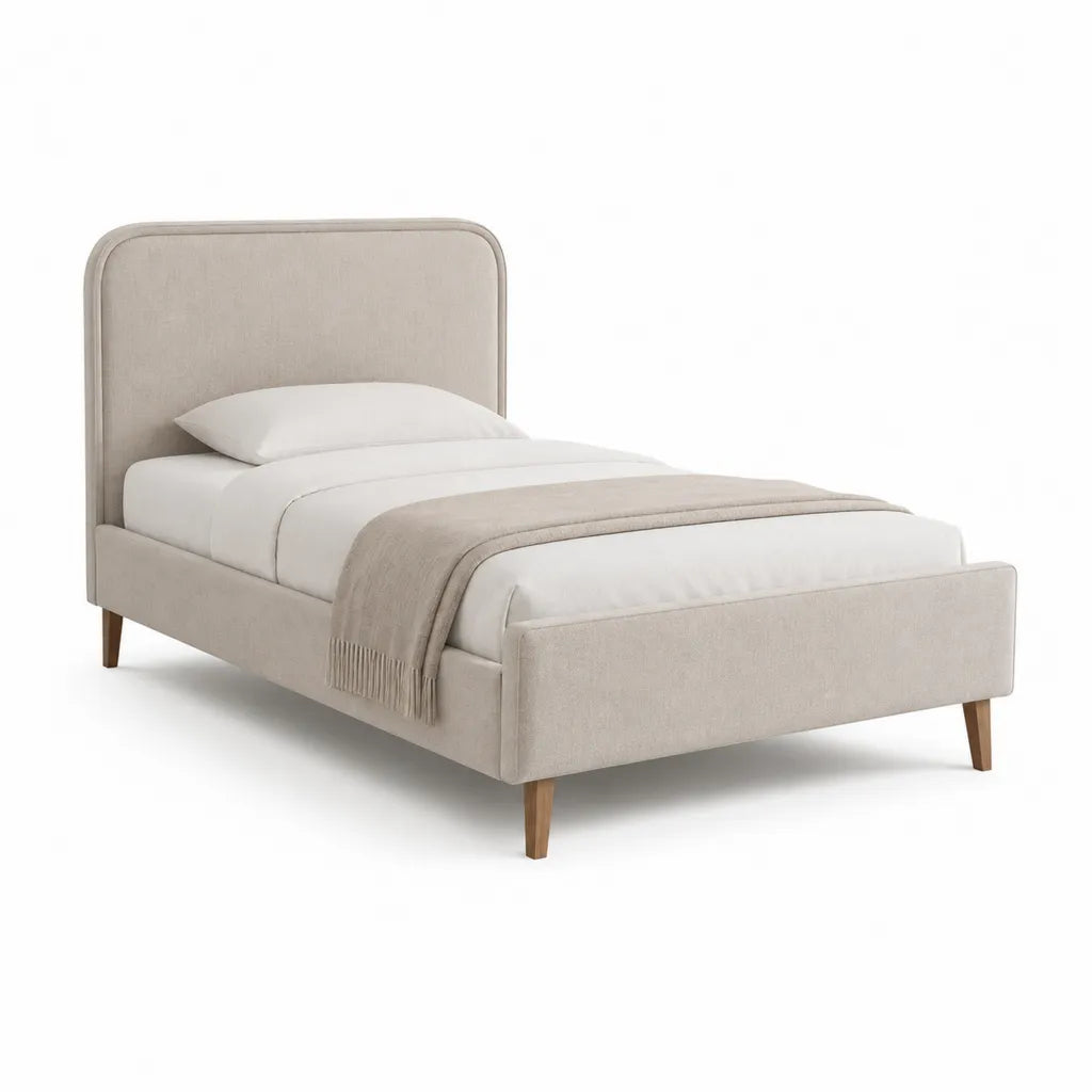 Letto singolo imbottito 90 x 200 cm con testiera arrotondata in poliestere beige