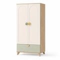Armadio guardaroba rettangolare 2 ante con cassetto in MDF bianco verde effetto rovere 90 x 50 x 180 cm