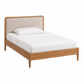 Letto matrimoniale 160 x 200 cm in legno massello di rovere con testiera imbottita beige