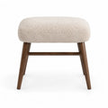 Sgabello imbottito per sala da pranzo in poliestere boucle con gambe in legno massello rettangolare crema e noce 50 x 38 x 48 cm