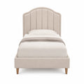 Letto singolo imbottito 90 x 200 cm in poliestere beige con testiera arcuata