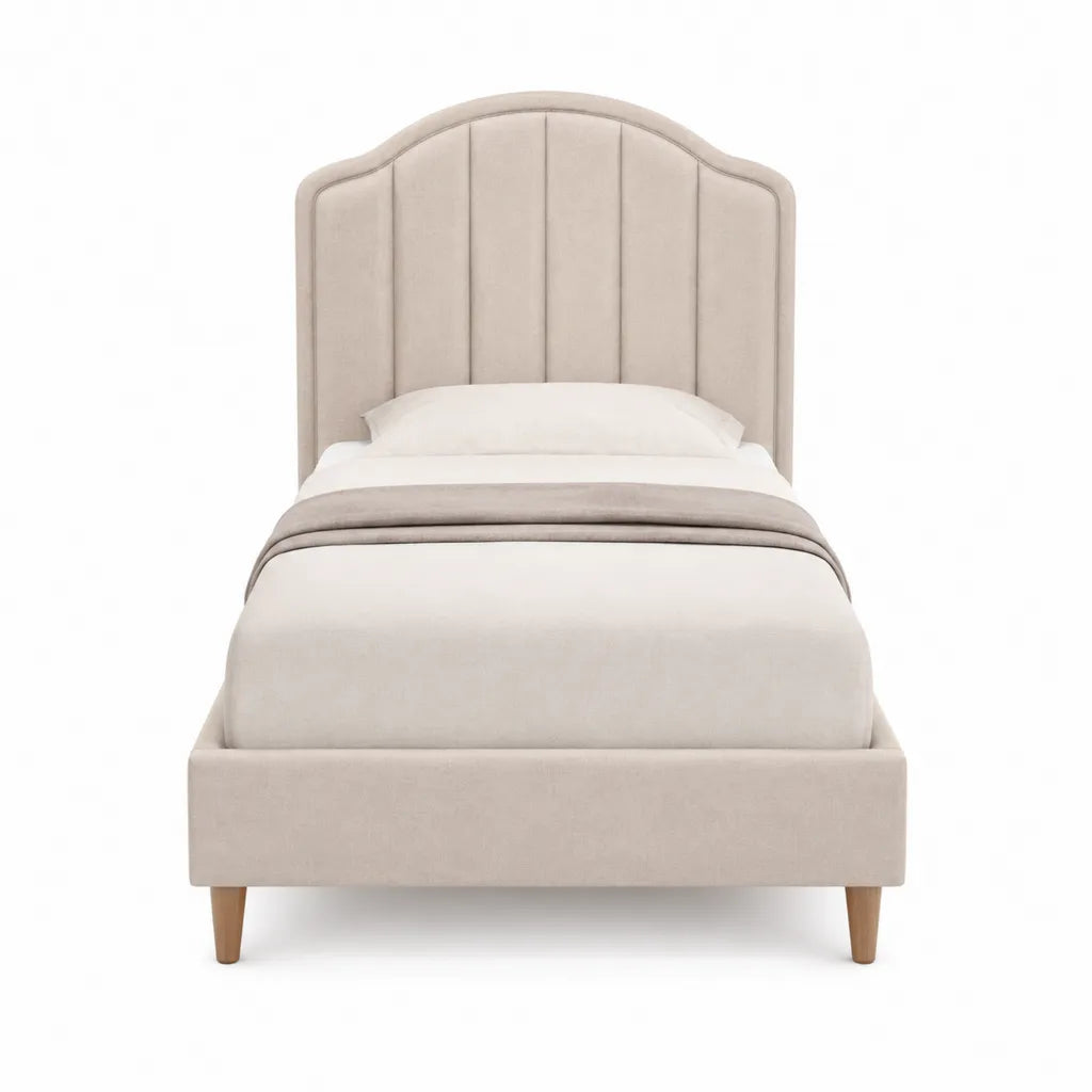 Letto singolo imbottito 90 x 200 cm in poliestere beige con testiera arcuata