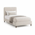 Letto singolo imbottito con testiera arrotondata in poliestere crema 90 x 190 cm