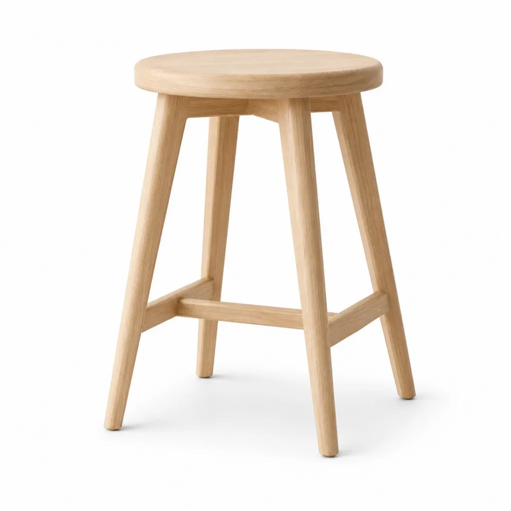 Sgabello alto da cucina in rovere massello naturale rotondo 35 x 35 x 65 cm