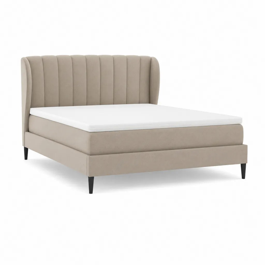 Letto matrimoniale imbottito 160 x 200 cm in poliestere beige con testiera alta curva