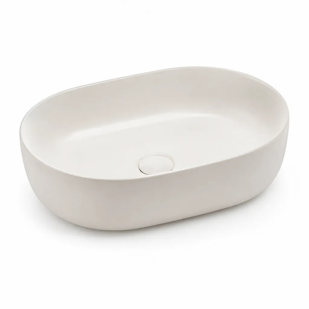 Lavabo da appoggio ovale in ceramica bianca 60 x 40 x 15 cm