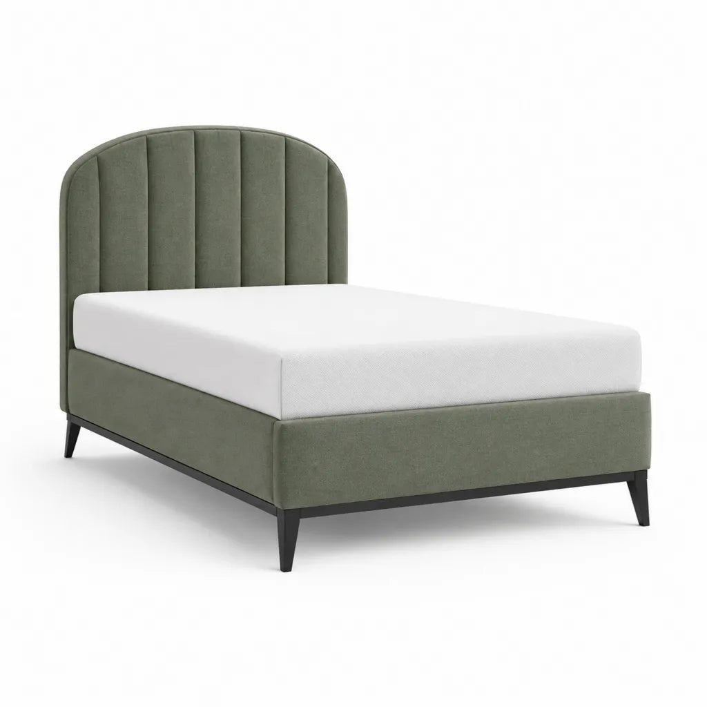 Letto matrimoniale imbottito 160 x 200 cm in velluto di poliestere verde salvia con testiera arrotondata