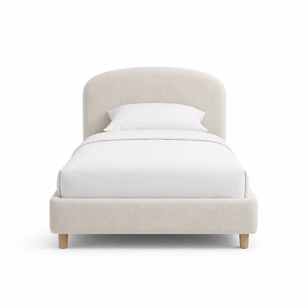 Letto singolo imbottito 90 x 190 cm con testiera arrotondata in poliestere beige