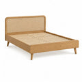 Letto matrimoniale con rete a doghe in rovere massello e rattan naturale rettangolare color rovere 160 x 200 cm