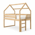 Letto a soppalco per bambini a casetta in legno massello di pino naturale 90 x 200 cm
