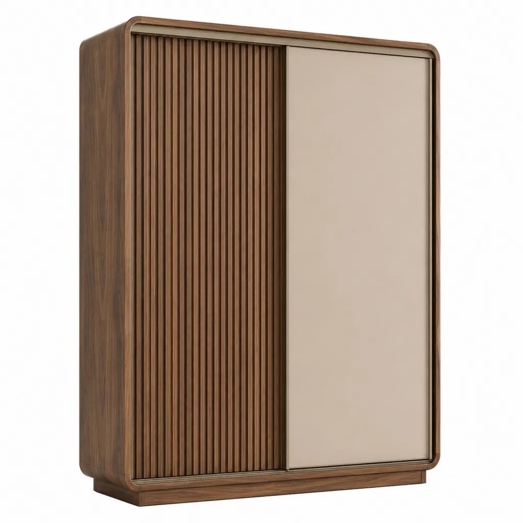 Armadio guardaroba a 2 ante scorrevoli rettangolare 120 x 60 x 200 cm in MDF effetto noce e beige
