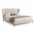 Letto matrimoniale imbottito 180 x 200 cm in velluto di poliestere beige con testiera curva e piedi dorati