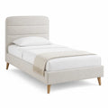 Letto singolo imbottito 90 x 190 cm in poliestere beige con testiera arrotondata e gambe in legno massello