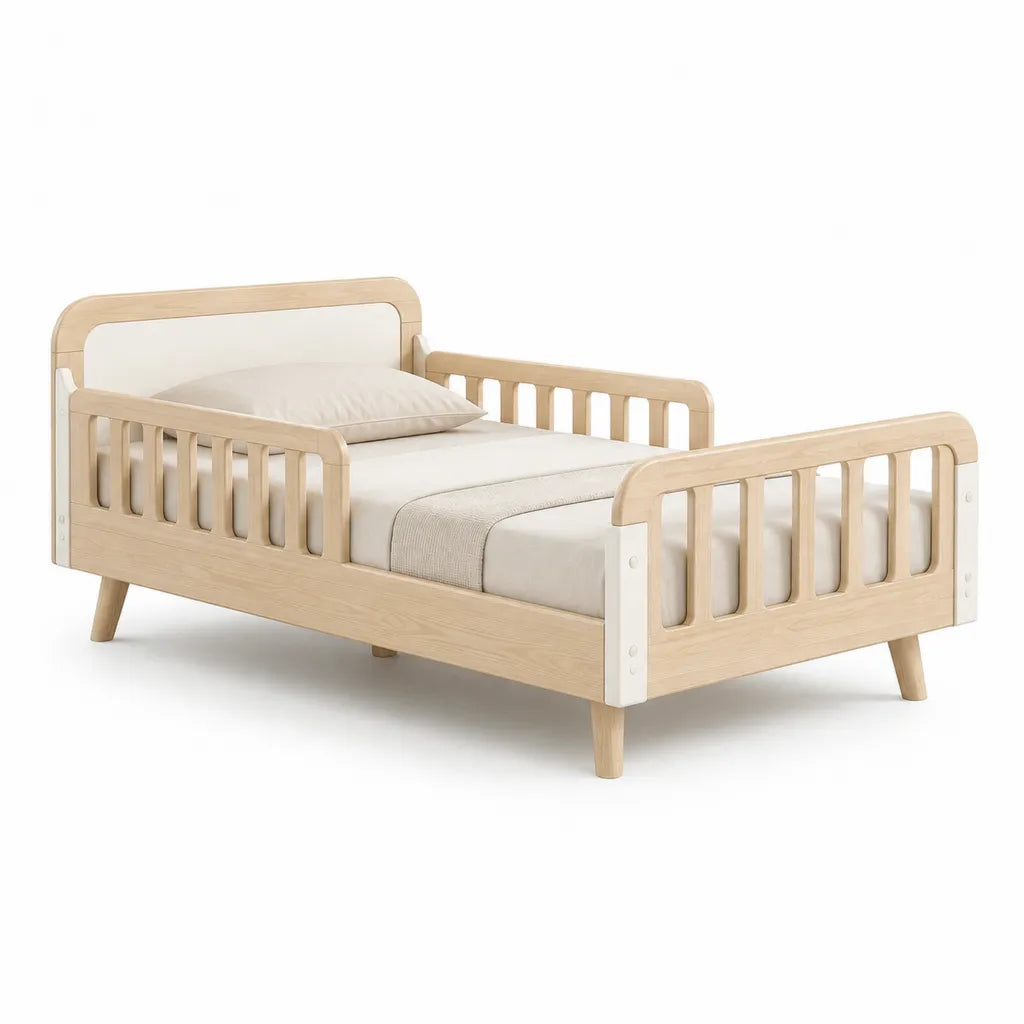 Letto per bambini con sponde in legno massello 145 x 75 x 68 cm naturale e bianco