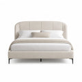 Letto matrimoniale imbottito 160 x 200 cm in poliestere beige con testiera arrotondata