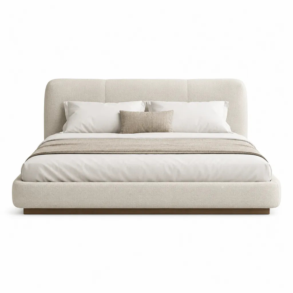 Letto matrimoniale imbottito 160 x 200 cm in poliestere avorio con testiera arrotondata