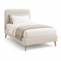 Letto singolo imbottito con testiera arrotondata in poliestere beige 90 x 200 cm