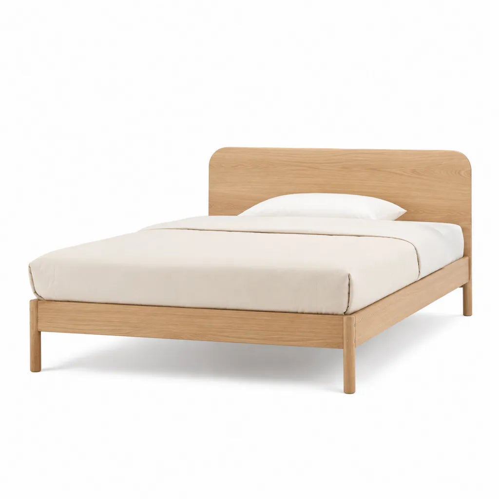 Letto matrimoniale con struttura in MDF impiallacciato rovere 160 x 200 cm rettangolare naturale