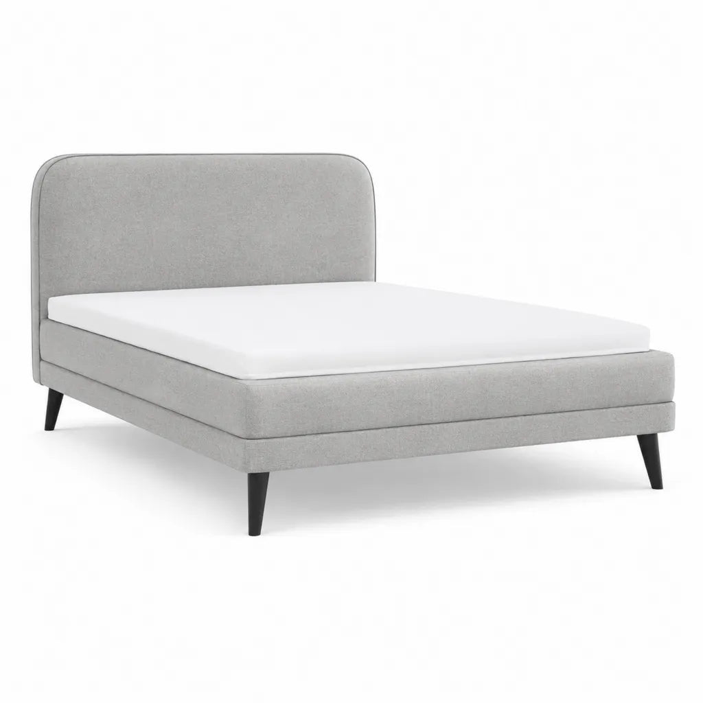 Letto matrimoniale imbottito con testiera arrotondata 160 x 200 cm in poliestere grigio