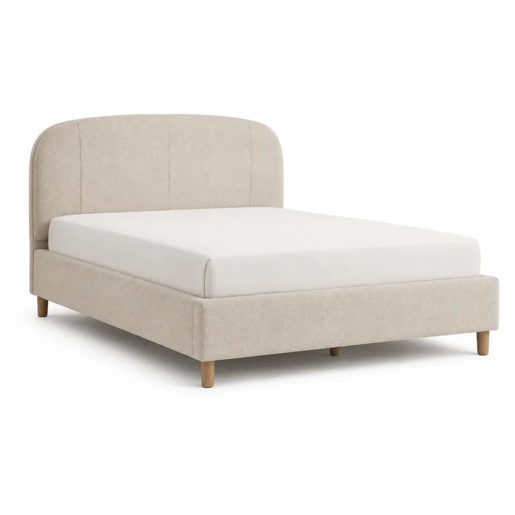 Letto matrimoniale con struttura e testiera arrotondata 160 x 200 cm in poliestere beige