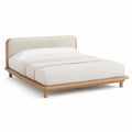 Letto matrimoniale 160 x 200 cm con struttura in legno massello e testata imbottita beige naturale