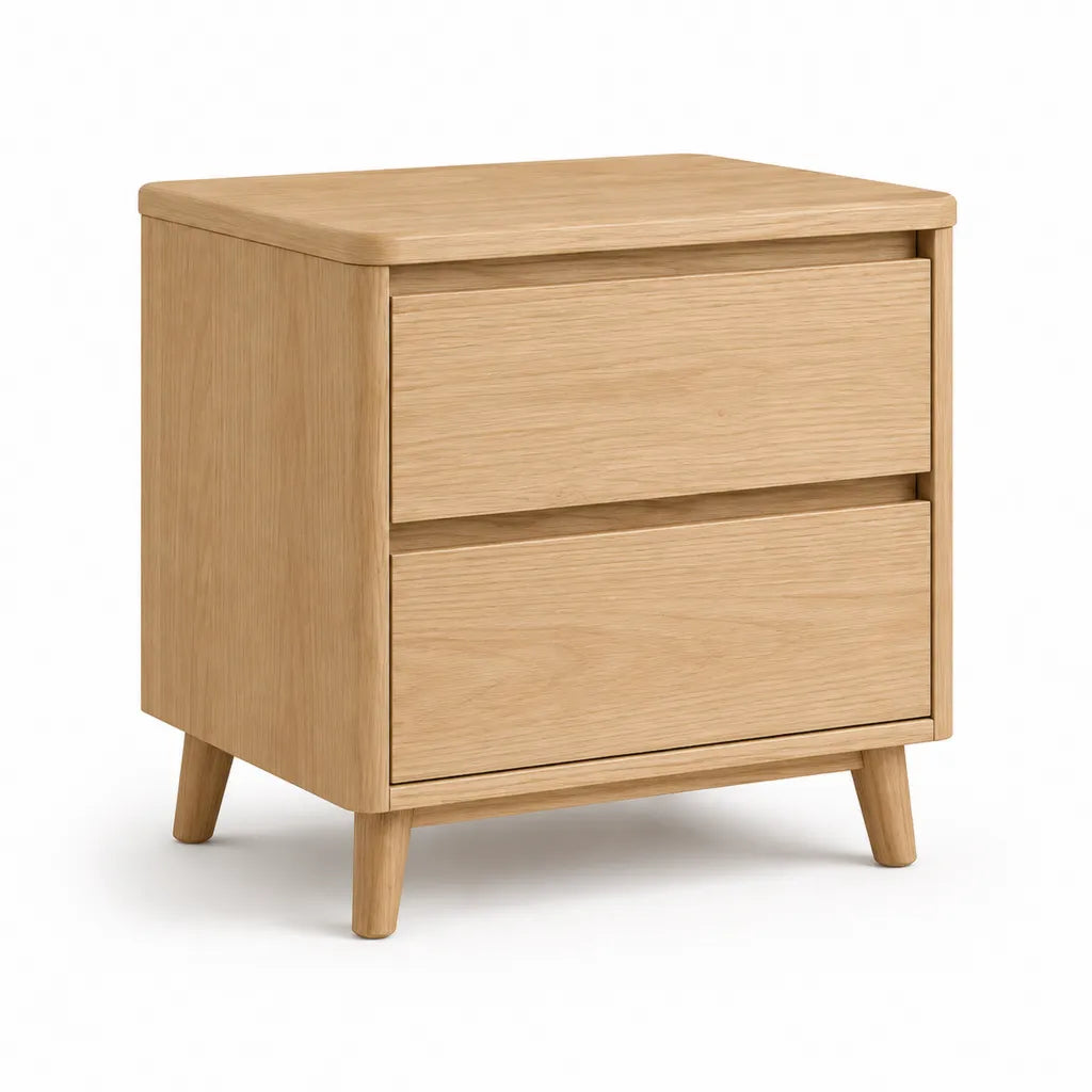 Comodino con 2 cassetti in legno massello di rovere naturale 45 x 40 x 55 cm