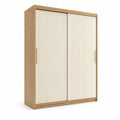 Armadio guardaroba 2 ante scorrevoli 160 x 60 x 220 cm in MDF e pannelli truciolari rovere naturale e avorio