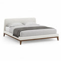 Letto matrimoniale imbottito 160 x 200 cm con testata arrotondata in poliestere avorio e struttura in legno massello color noce