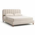 Letto matrimoniale imbottito con testiera a pannelli rivestimento in poliestere rettangolare beige crema 160 x 200 cm