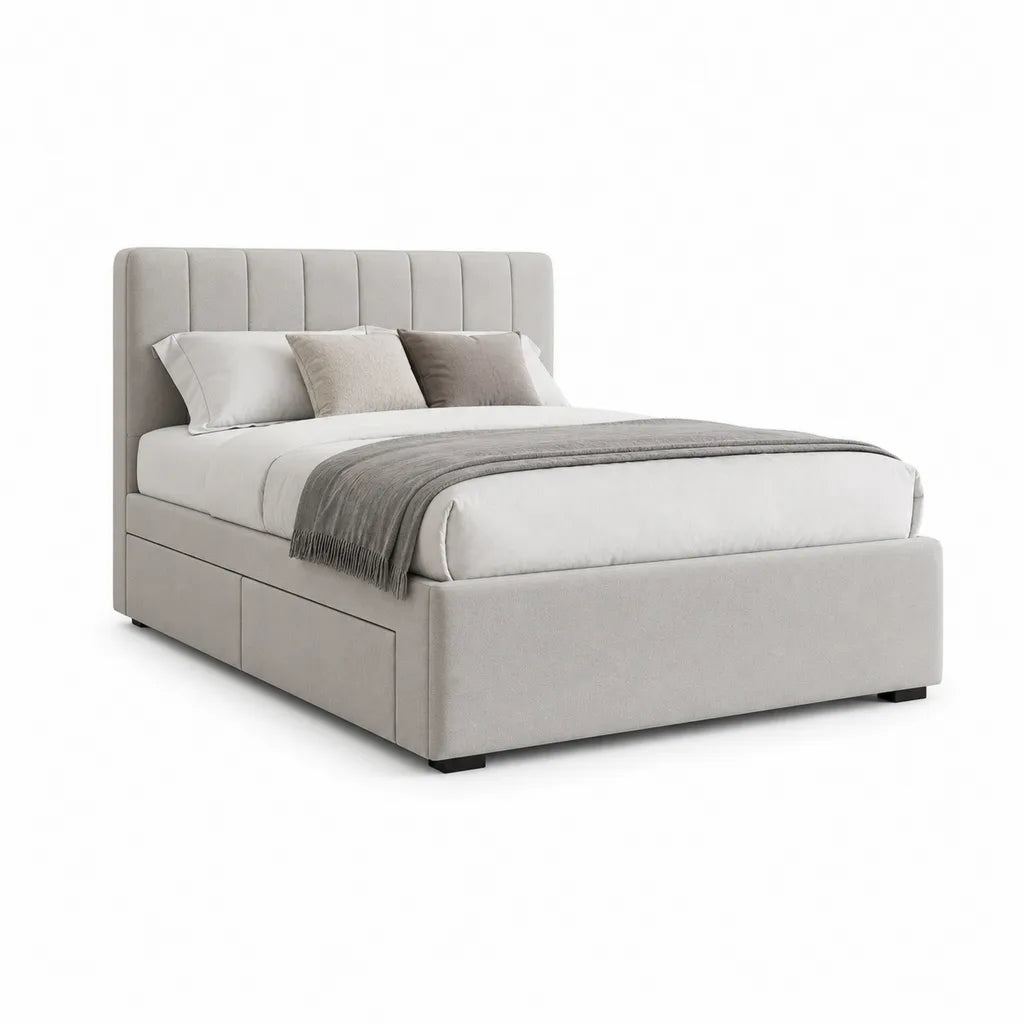 Letto matrimoniale contenitore con 2 cassetti 160 x 200 cm in poliestere grigio chiaro