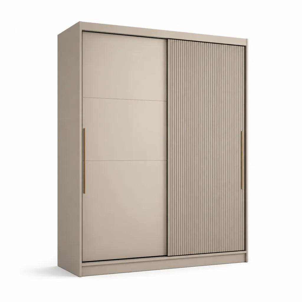 Armadio guardaroba 2 ante scorrevoli in MDF beige 180 x 60 x 220 cm
