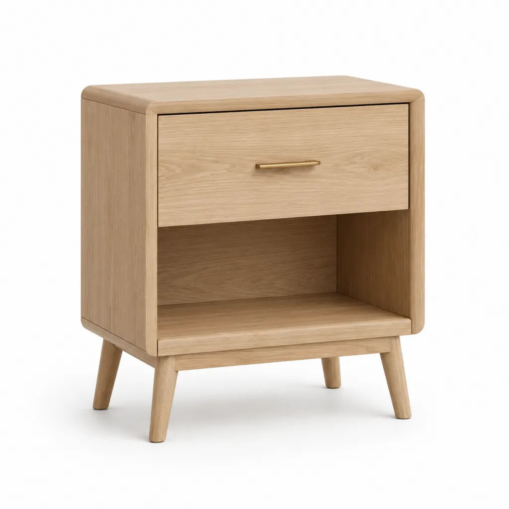 Comodino con cassetto e vano aperto in rovere naturale 45 x 40 x 55 cm