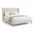 Letto matrimoniale imbottito 160 x 200 cm in poliestere avorio con testiera rettangolare
