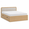 Letto matrimoniale con 2 cassetti in rovere massello e poliestere beige 160 x 200 cm